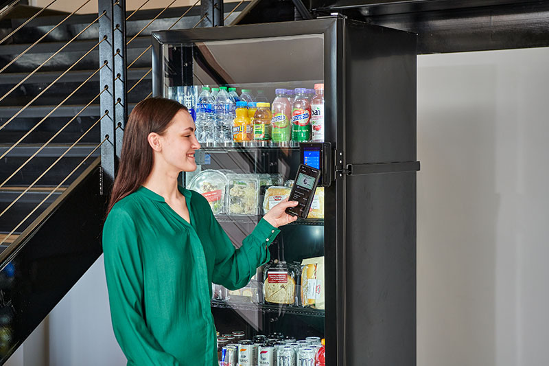 Smart vending machine with card payment installed in a Aurora office break room